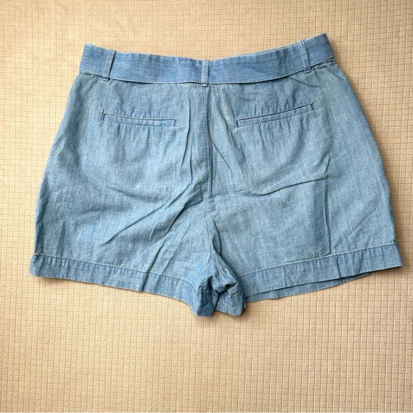 Polo Ralph Lauren 100% Cotton Blue Chambray Trouser Shorts Womens Sz 10 Tie Belt - Picture 2 of 9